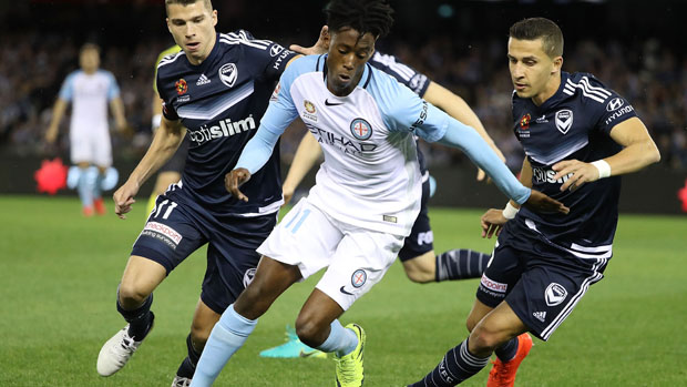 Melbourne City youngster Bruce Kamau in action against Melbourne Victory.